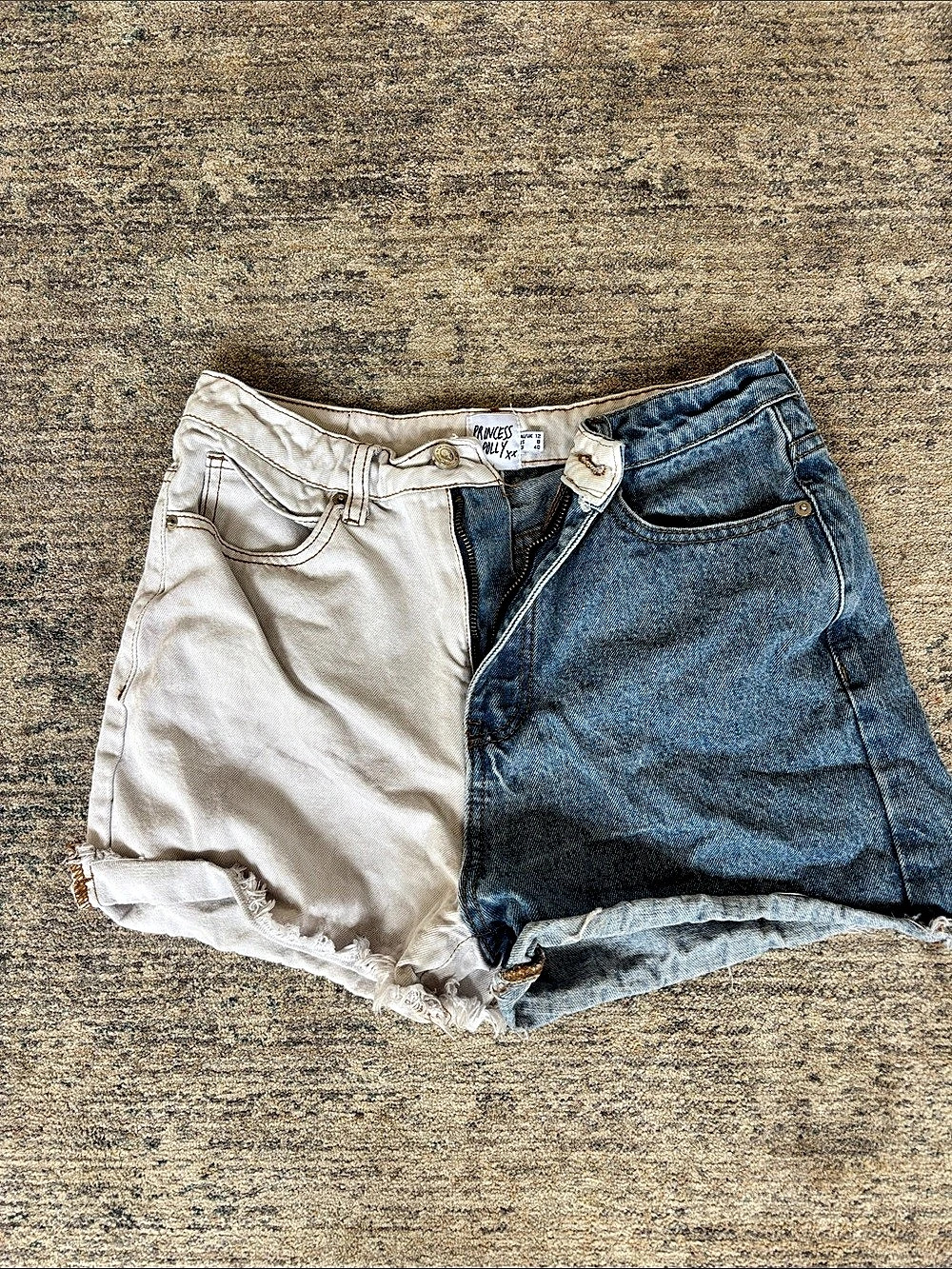 Princess Polly Color Block Denim Shorts Waist 8